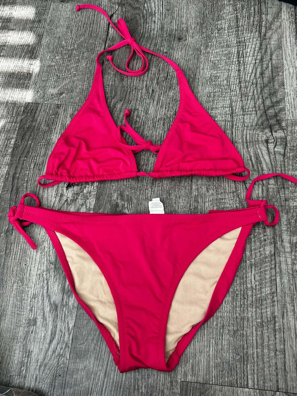 J. Crew Bright Pink Triangle Tie Bikini
